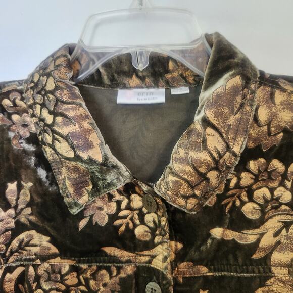 VTG Y2K Erin London Blazer Jacket 2X Womens Velvet Green Rustic Floral Fairy Art - Picture 2 of 16